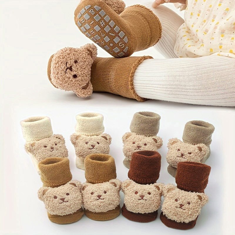 Unisex Baby Socks Non Slip - ถุงเท้าเด็กผ้าฝ้ายหนาอบอุ่นสบายน่ารักการ์ตูนหมีเด็กทารกหญิงถุงเท้ากันลื่น