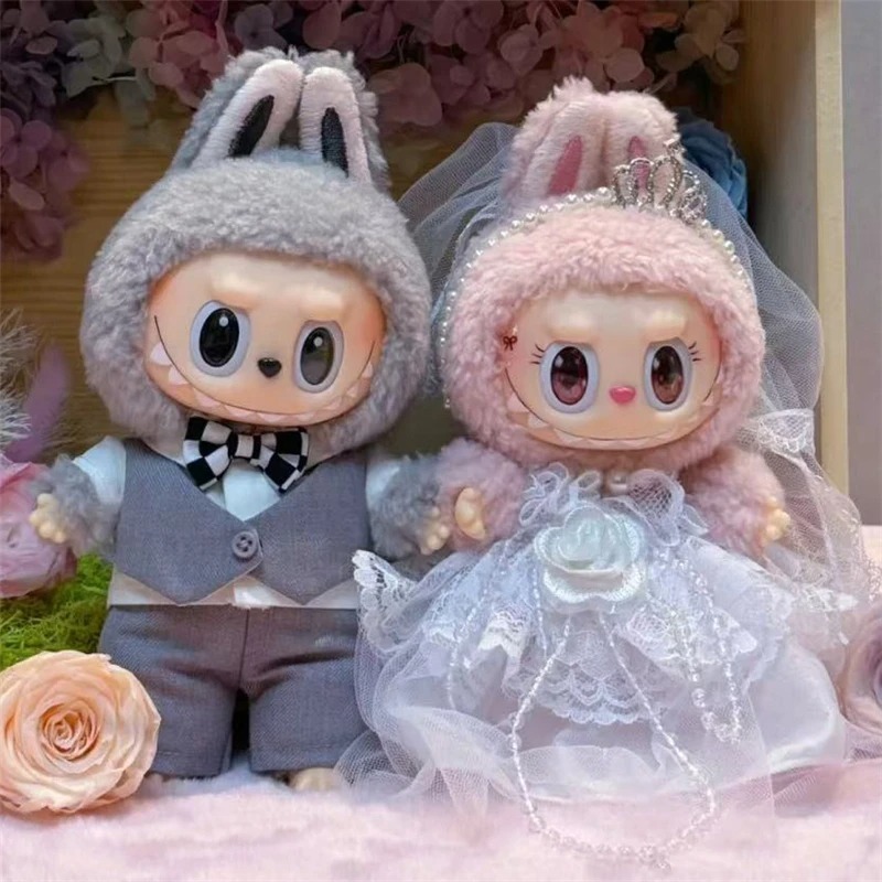 Baby Clothes - ชุดแต่งงานสำหรับตุ๊กตาลาบูบู ขนาด 15-17 ซม. ชุดกระโปรงผ้าชีฟอง พร้อมรองเท้าหนัง
