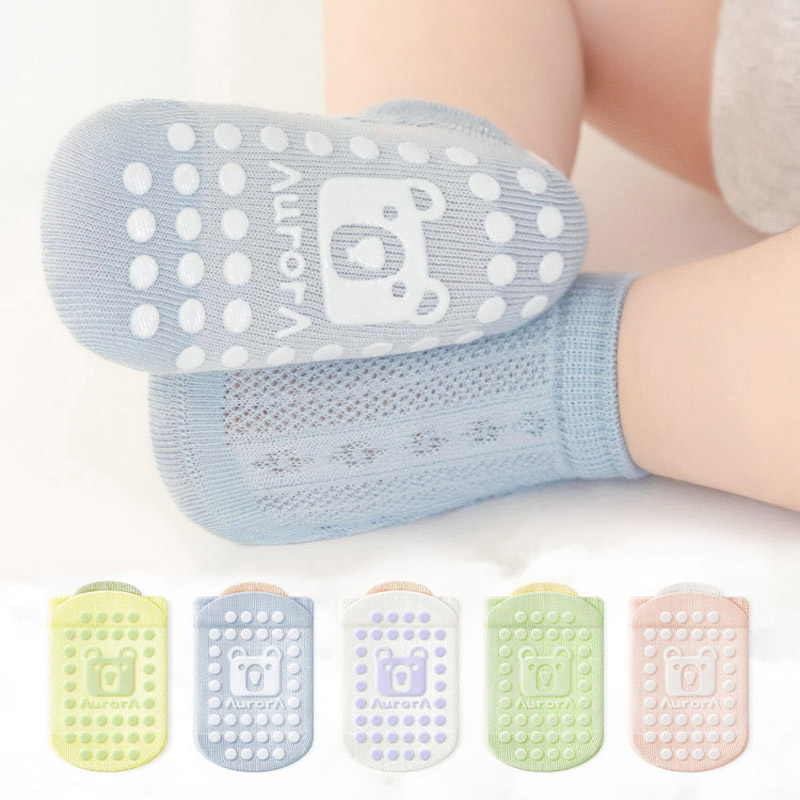 Unisex Baby Socks Non Slip - 5 คู่เด็กถุงเท้ากันลื่นน่ารักการ์ตูนหมีรูปแบบเด็กชายหญิงเด็กวัยหัดเดินถุงเท้าชั้นสบาย Breathable