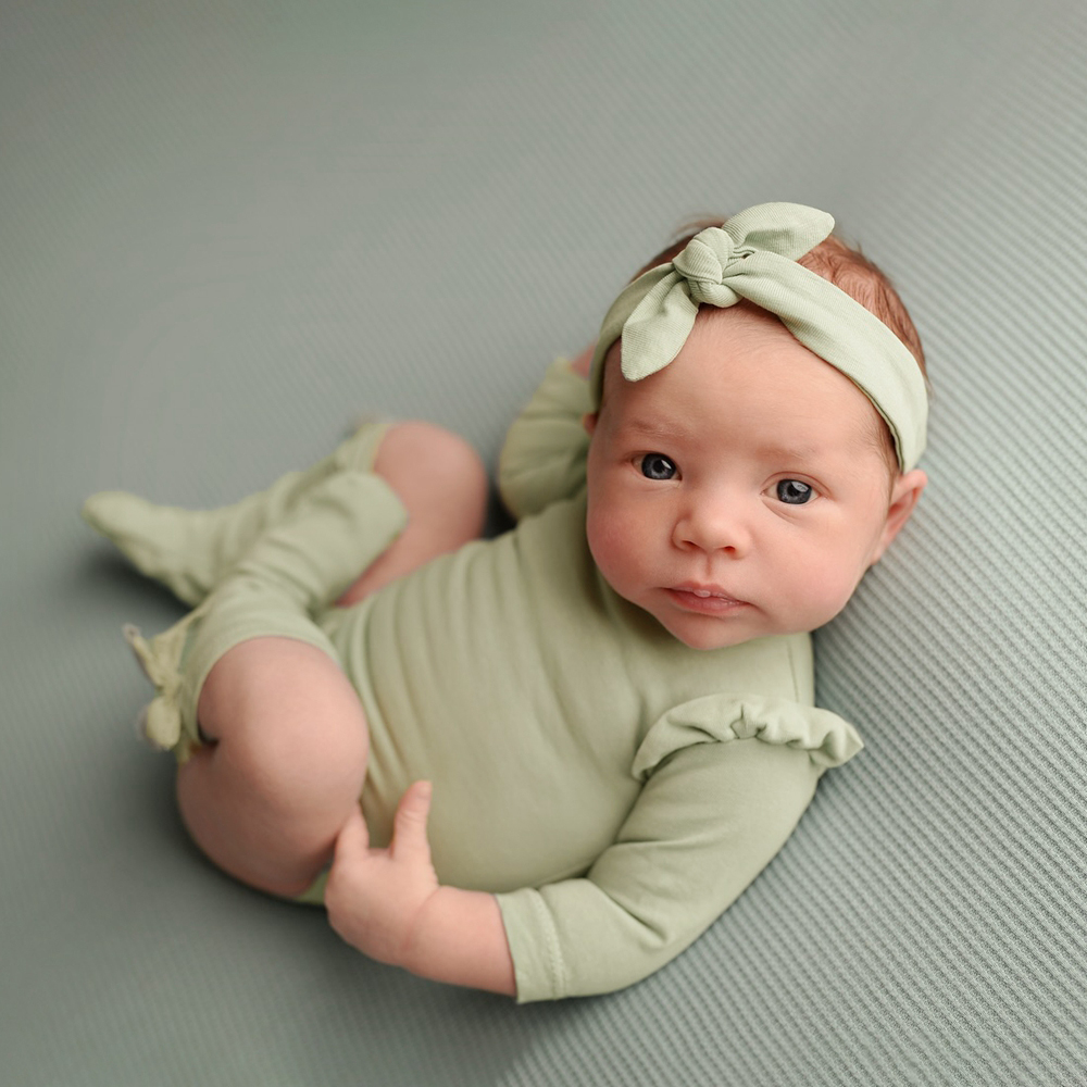 Infant Photography Props Outfit - ชุดรอมเปอร์เด็กแรกเกิดสำหรับถ่ายภาพ ชุดบอดี้สูทแขนยาวสำหรับเด็กทารก พร้อมปลอกแขนระบาย สำหรับเด็กผู้หญิง