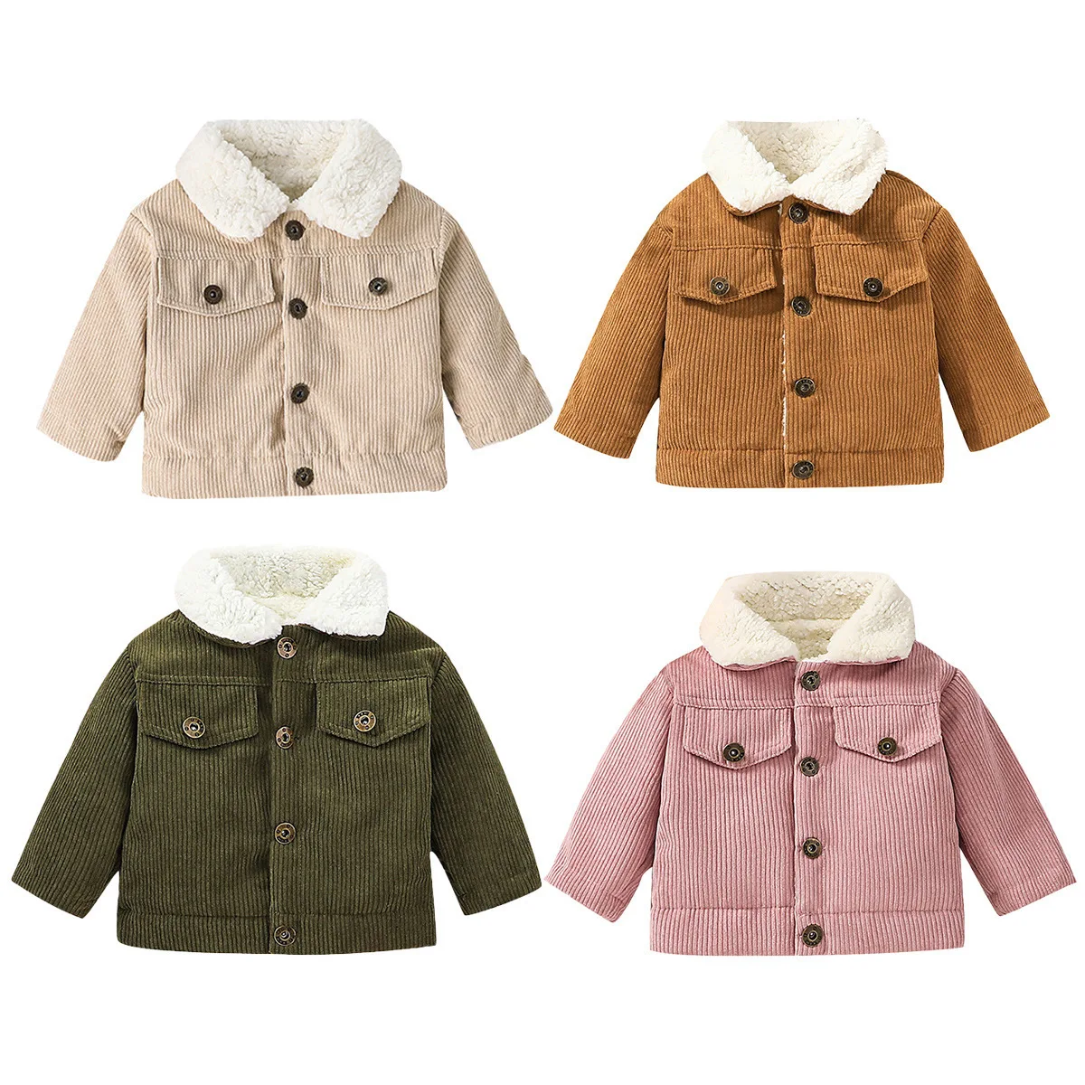 Toddler Boy Winter Fleece Jacket - เสื้อแจ็คเก็ตผ้าลูกฟูกบุขนสำหรับเด็กทารก เด็กชายและเด็กหญิง เสื้อโค้ทติดกระดุมปกเสื้อ อบอุ่นสำหรับฤดูหนาว เสื้อคลุมลำลองสำหรับเด็ก ชุดถ่ายภาพเด็ก