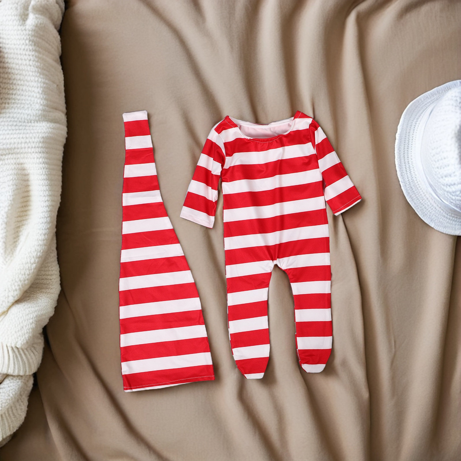 Newborn Baby Girl Romper Floral - ชุดคอสตูมสำหรับถ่ายภาพทารกแรกเกิดหญิง ชุดรอมเปอร์ผ้าฝ้าย พร้อมที่คาดผมลายดอกไม้ และผ้าห่มถัก สำหรับถ่ายภาพในสตูดิโอ