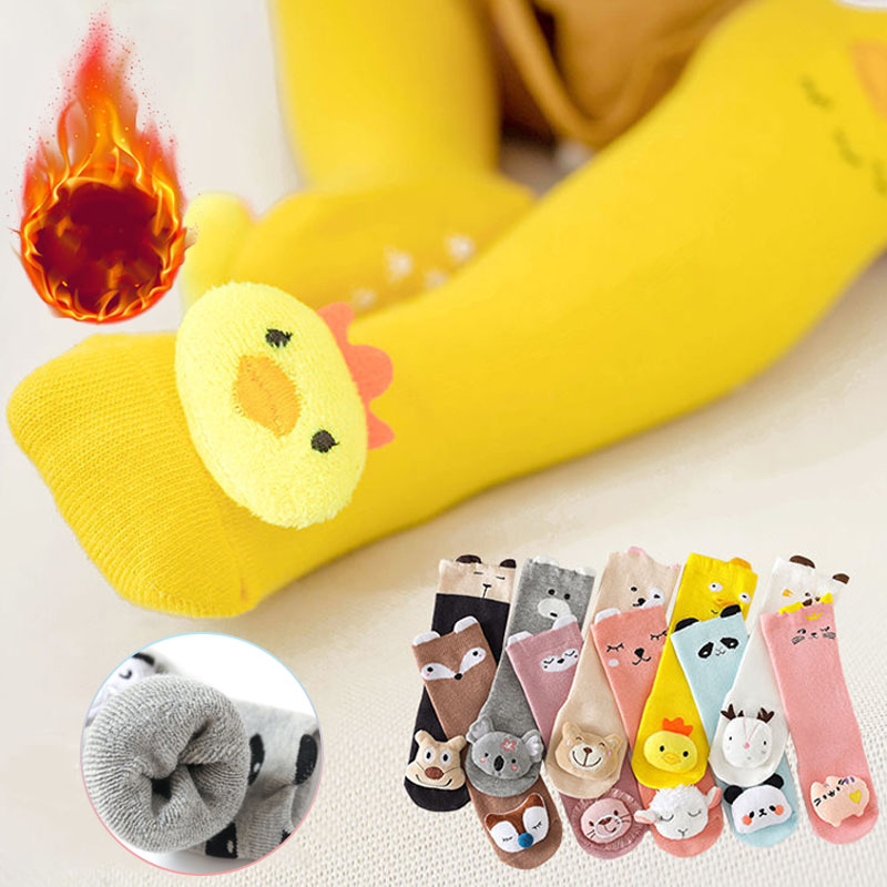 Unisex Baby Socks Non Slip - ถุงเท้าเด็กหนานุ่มลายการ์ตูน 3 มิติ ถุงเท้ายาวคลุมเข่า ป้องกันการลื่น ให้ความอบอุ่น