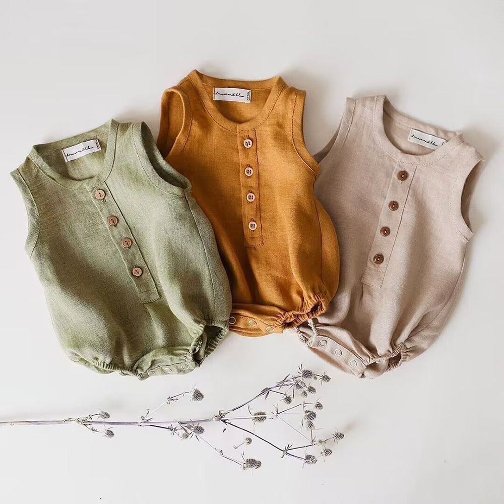 ทารกแรกเกิดเด็กทารกผ้าลินินผ้า - Baby Summer Linen Sleeveless Jumpsuit บทวิจารณ์และราคา